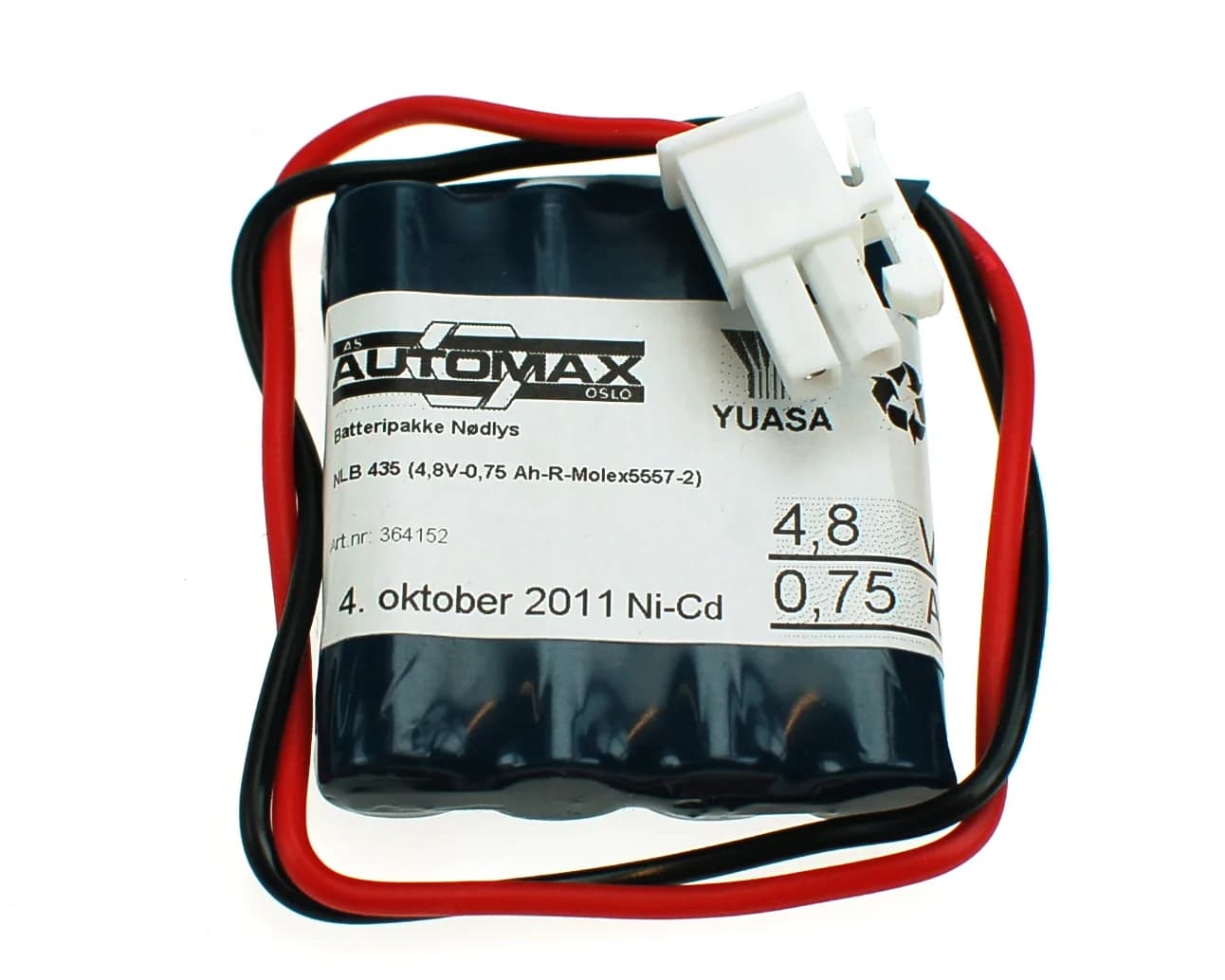 NLB 435 (4,8V-0,75 Ah-R-Plugg 12 polvent) – bilde 1 av 2