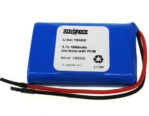 Li-Ion 103450 3.7v 1880mAh(no fuse) with PCM