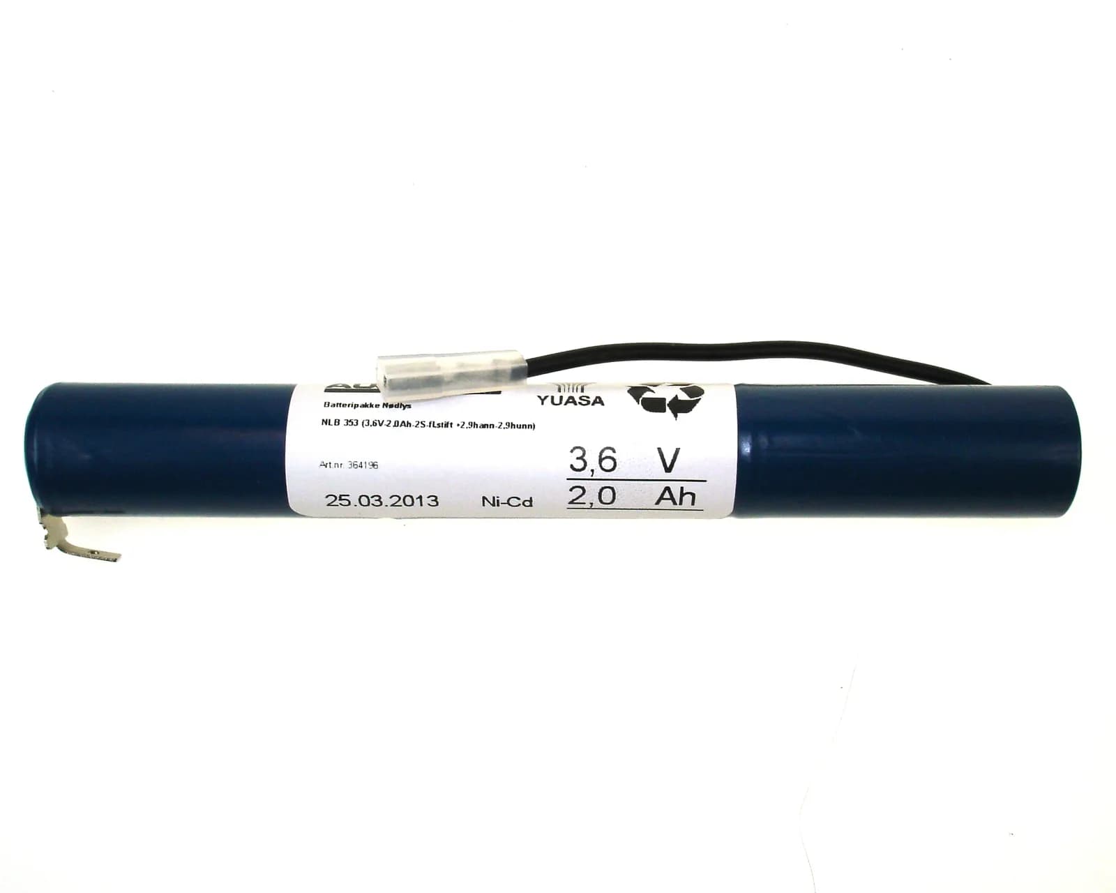 NLB 353 (3,6V-2,0Ah-2S-fl.stift +2,9hann-2,9hunn) – bilde 1 av 2