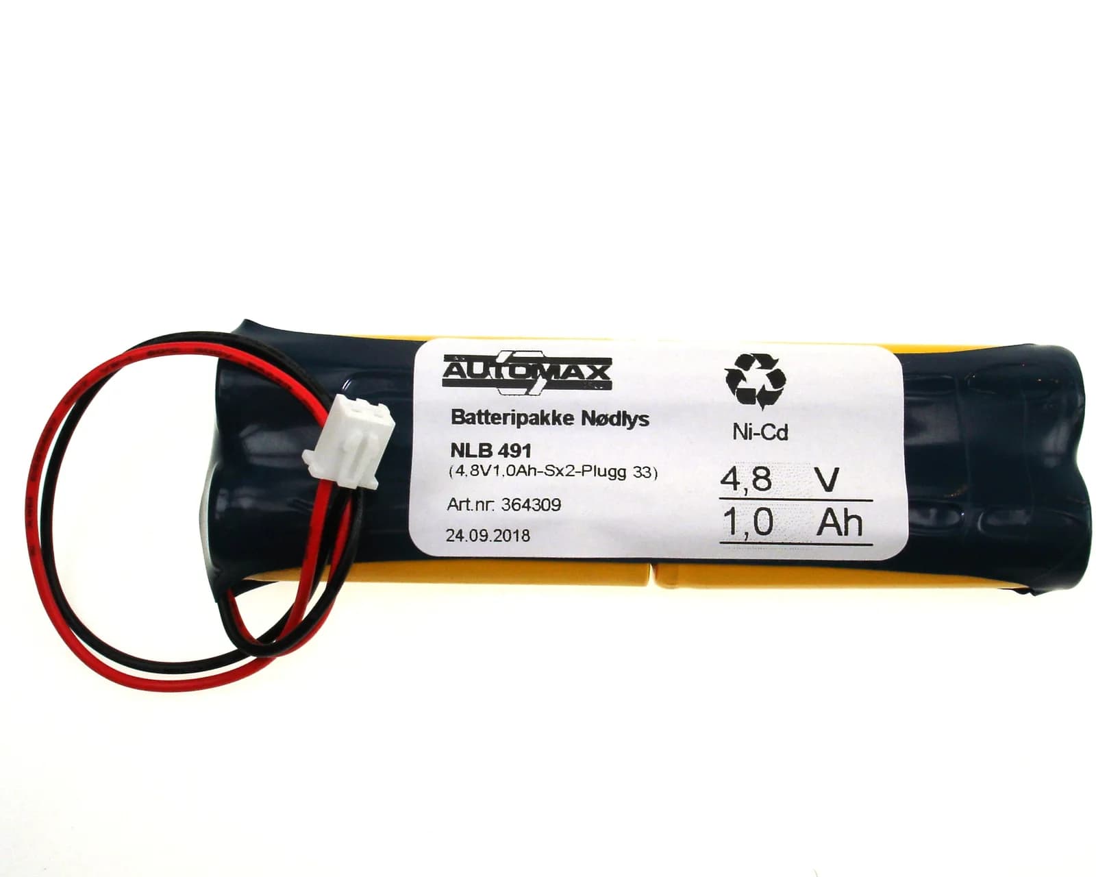 NLB 491 (4,8V1,0Ah-Sx2-Plugg 33) – bilde 1 av 3