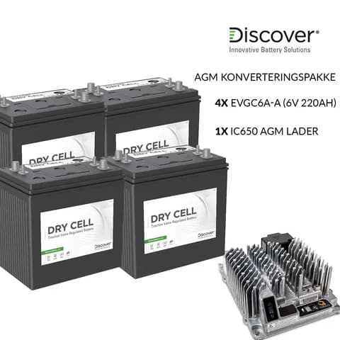 4x Discover EVGC6A-A (6V-220Ah) + 1x Delta-Q IC650 AGM blylader