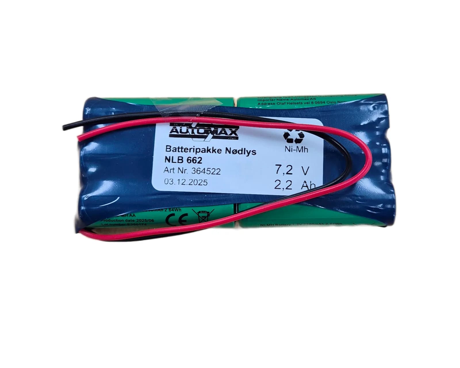 NLB 662 (7,2V-2,2Ah-Sx3-Ledninger 15cm)